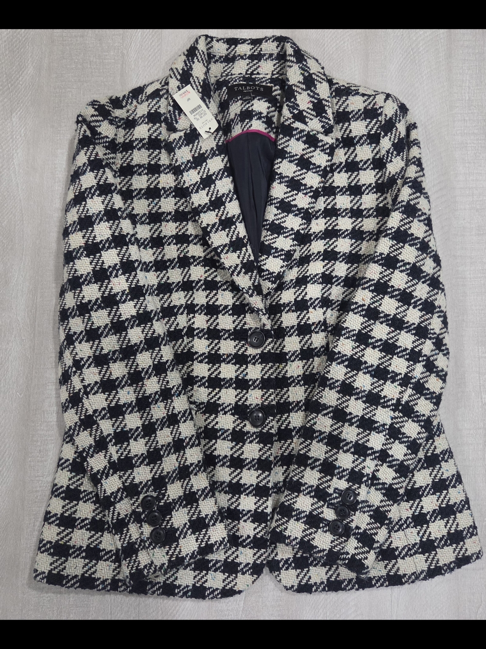 Talbots Black & White Houndstooth Blazer Jacket - Picture 6 of 11